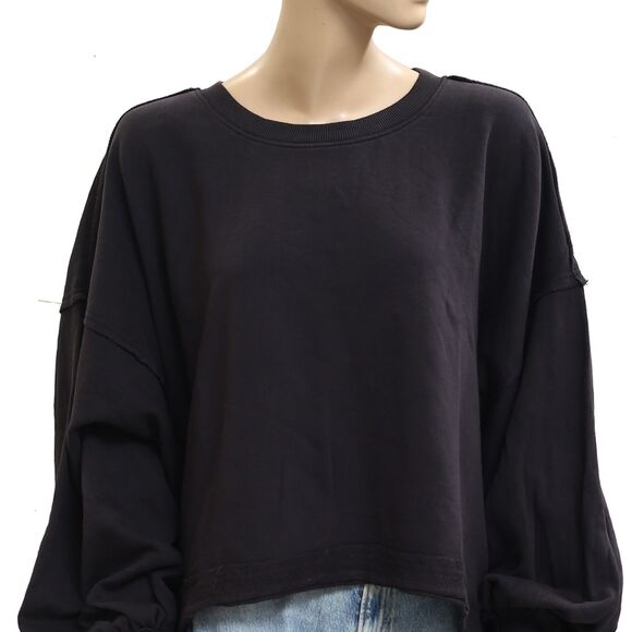 Free People Trish Sweatshirt Top Oversized Slouchy Solid Ribbed Cotton M 283712 - Picture 6 of 9